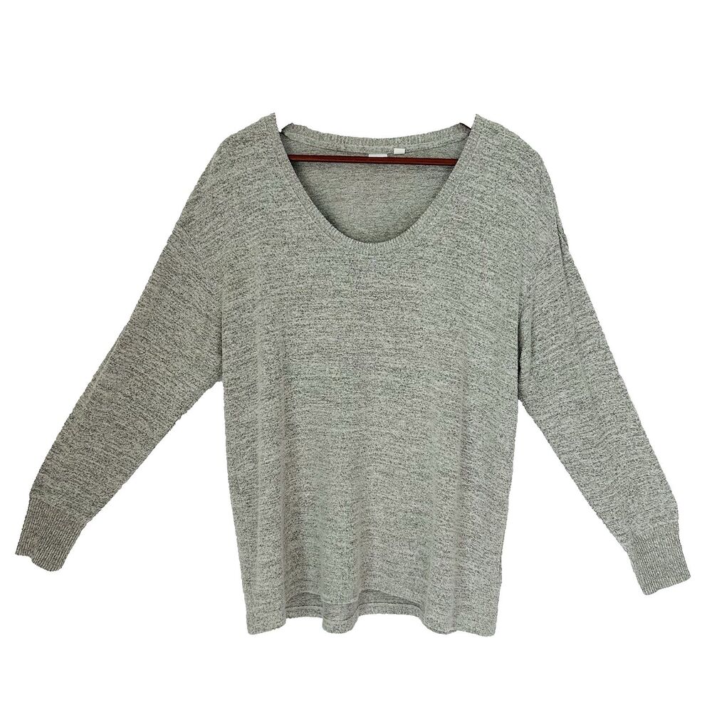 Gap Sweater Women Large Heatherd Gray Pullover Stretch Soft Comfy Preppy Classic
